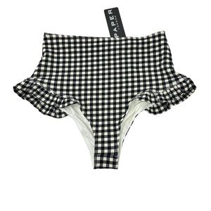 Paper London Womens Maldives Bikini Swim Bottom Sz Medium Black Cream Gingham